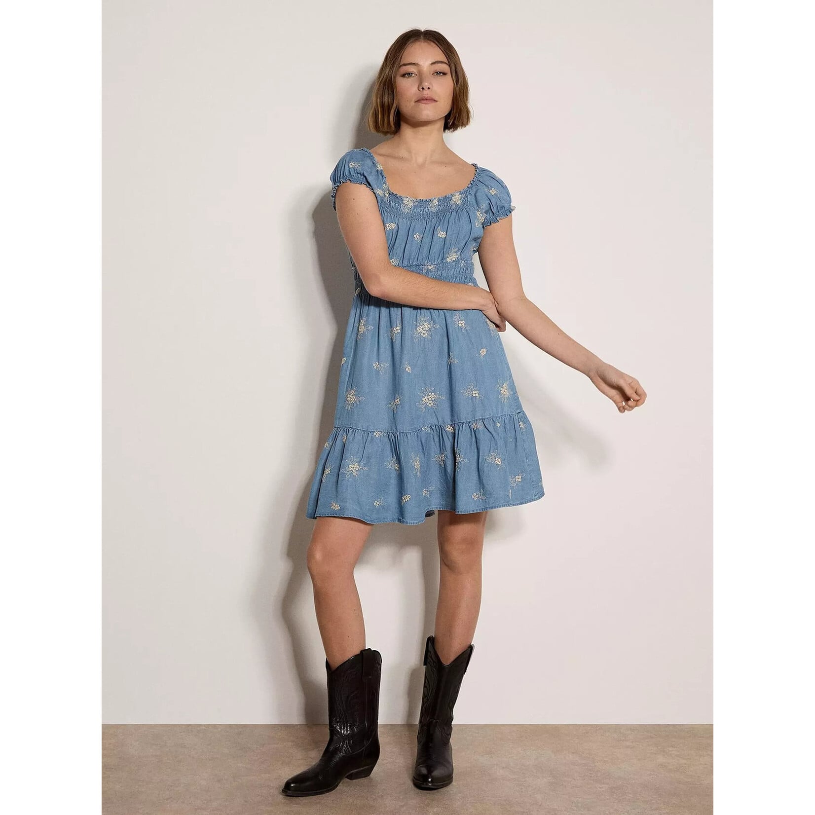 Apricot Clothing X240968 - Floral Embroidered Milkmaid Dress