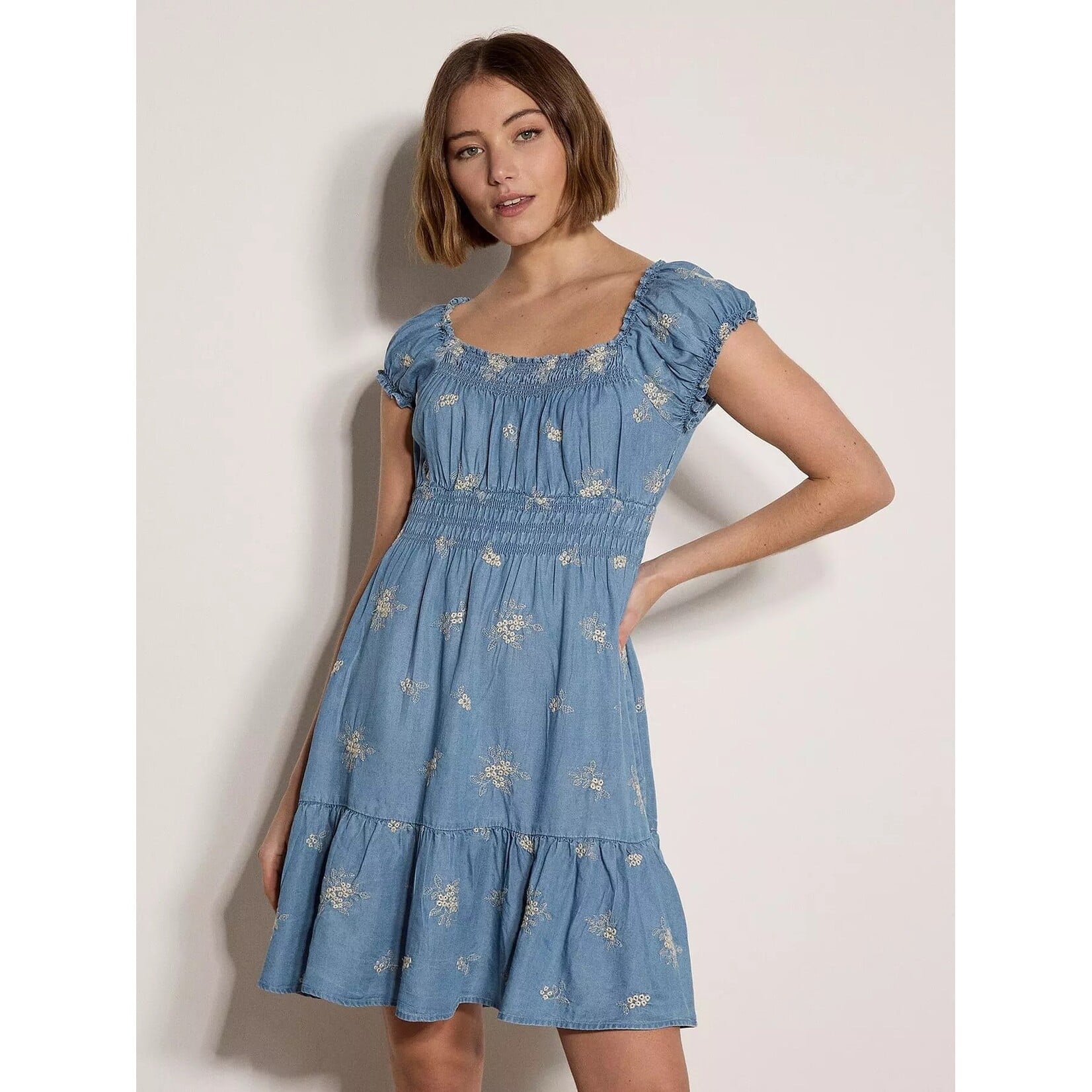 Apricot Clothing X240968 - Floral Embroidered Milkmaid Dress