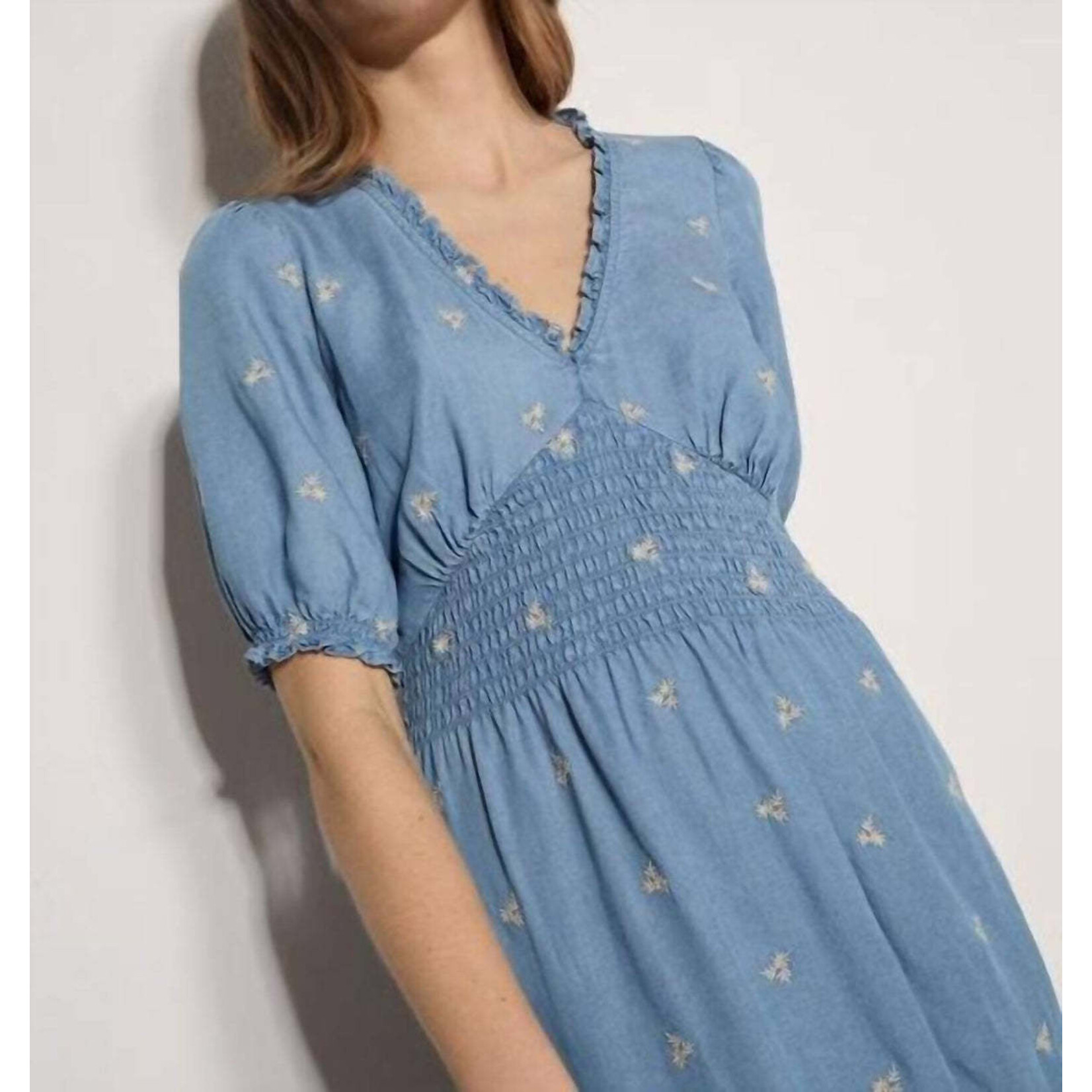 Apricot Clothing X251056 - Embroidered Denim Tea Dress