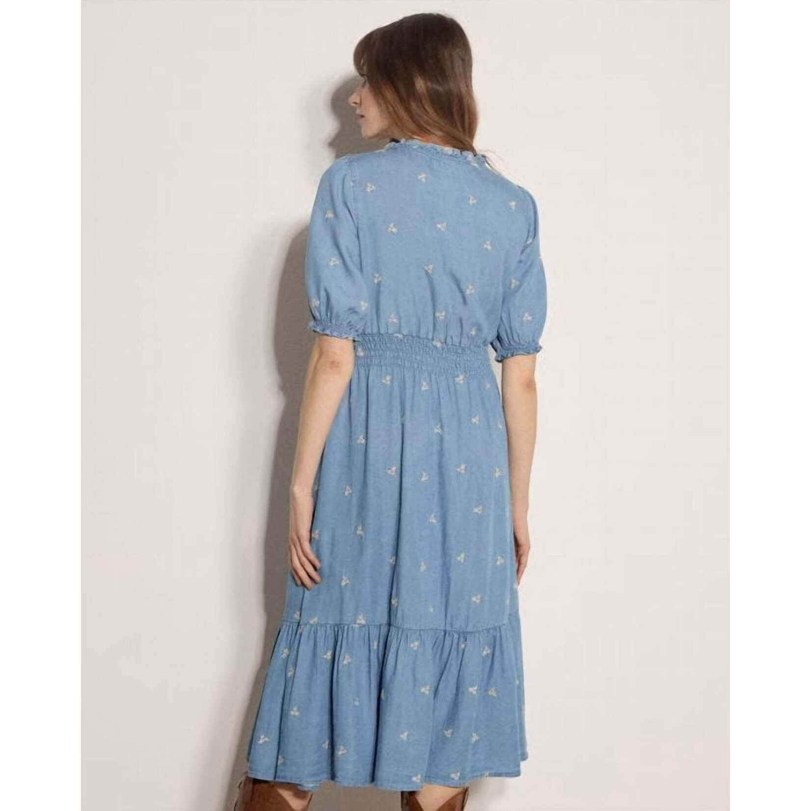 Apricot Clothing X251056 - Embroidered Denim Tea Dress