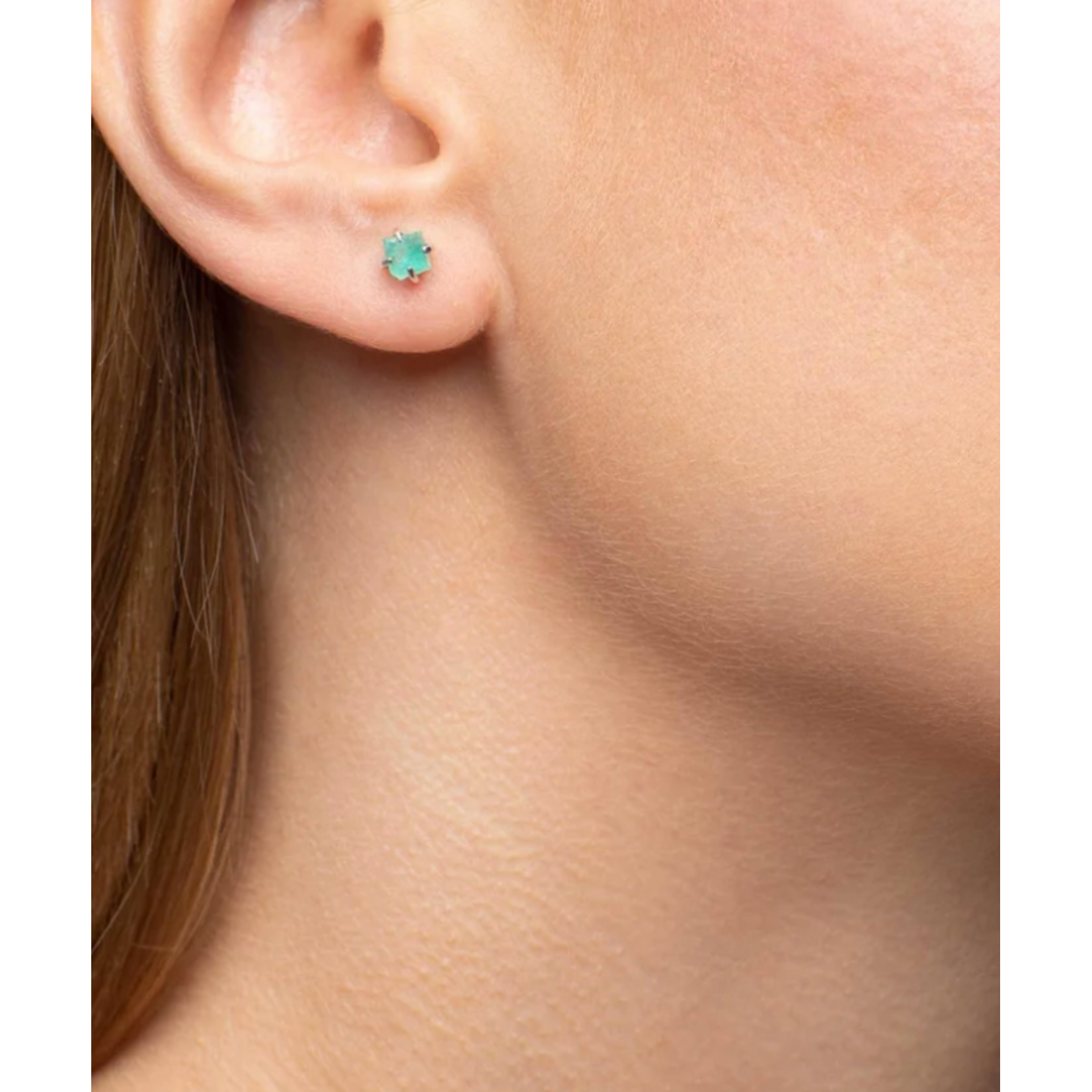 Mimi & Marge Raw Emerald Stud Earrings - Sterling Silver