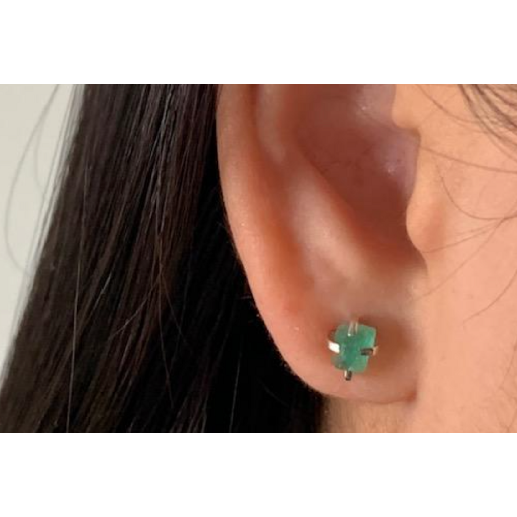Mimi & Marge Raw Emerald Stud Earrings - Sterling Silver