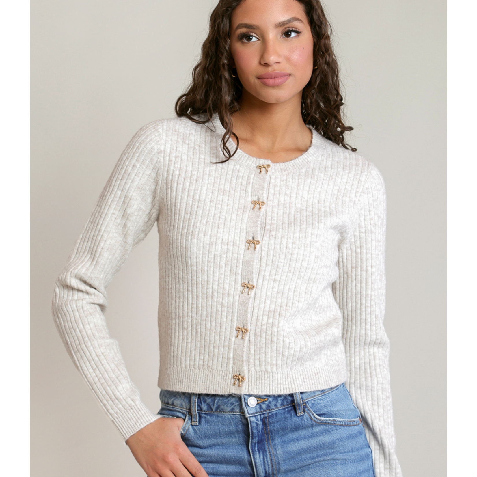 Dex Clothing 2827257 - Bow Button Cropped Cardigan