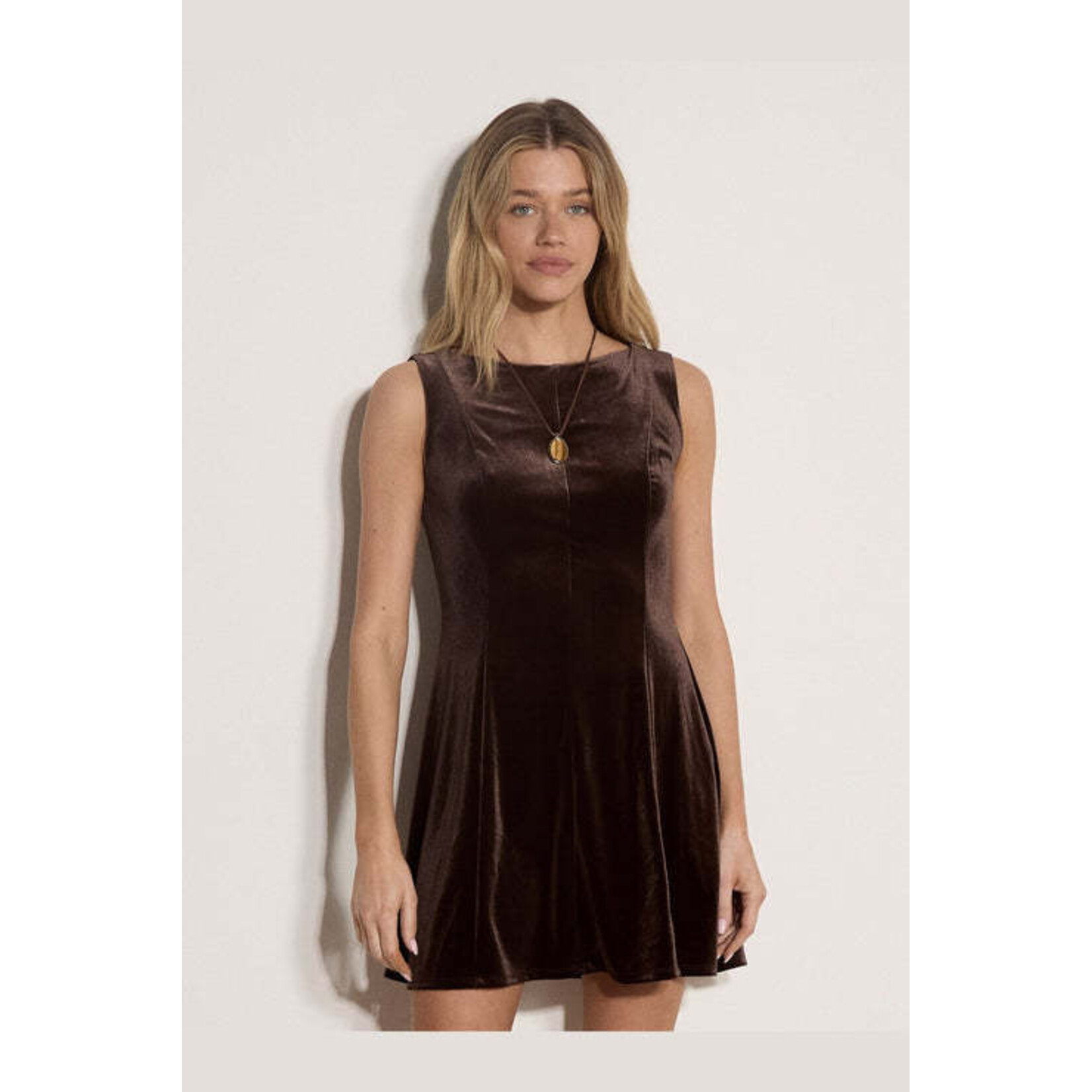 Apricot Clothing X245512 - Velvet Panelled Fit & Flare Dress