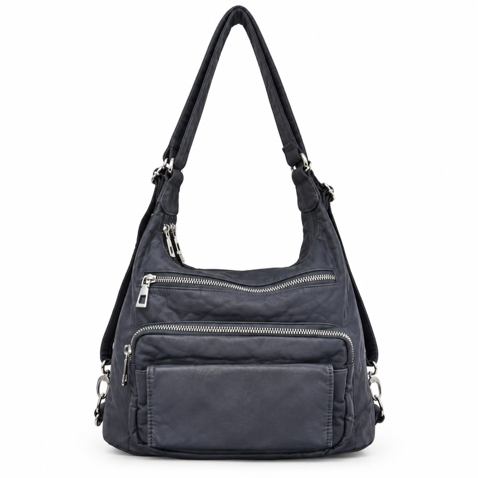 Alphada Backpack/Crossbody/Handbag Combo with Front Flap Pocket - Blue Grey