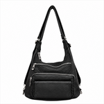Alphada Backpack/Crossbody/Handbag with Front Flap - Black
