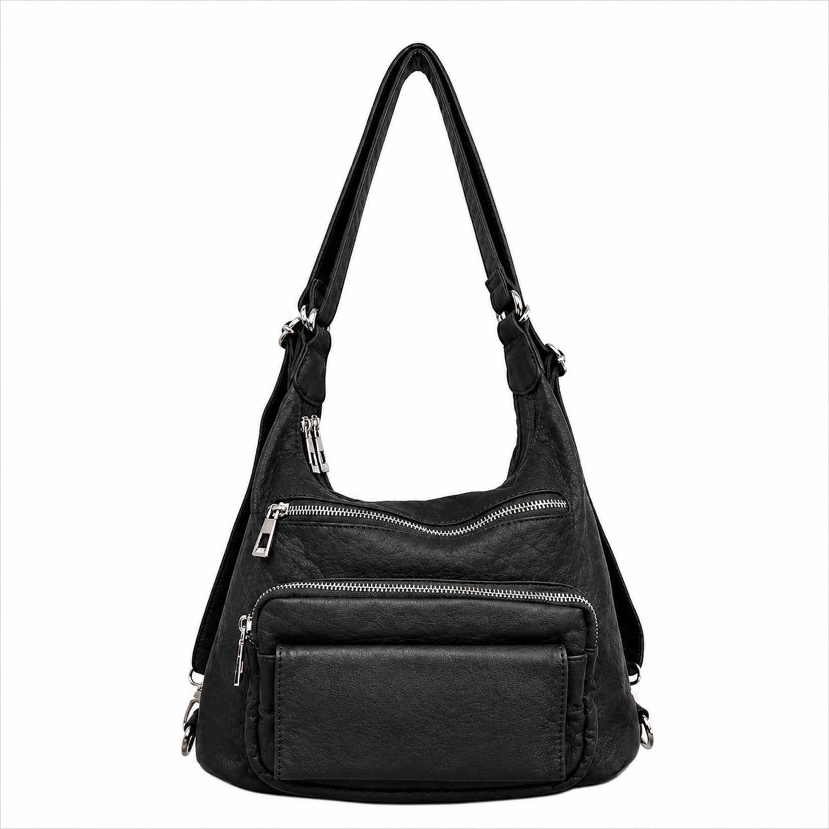 Alphada WH3106 - Backpack/Crossbody/Handbag with Front Flap - Black