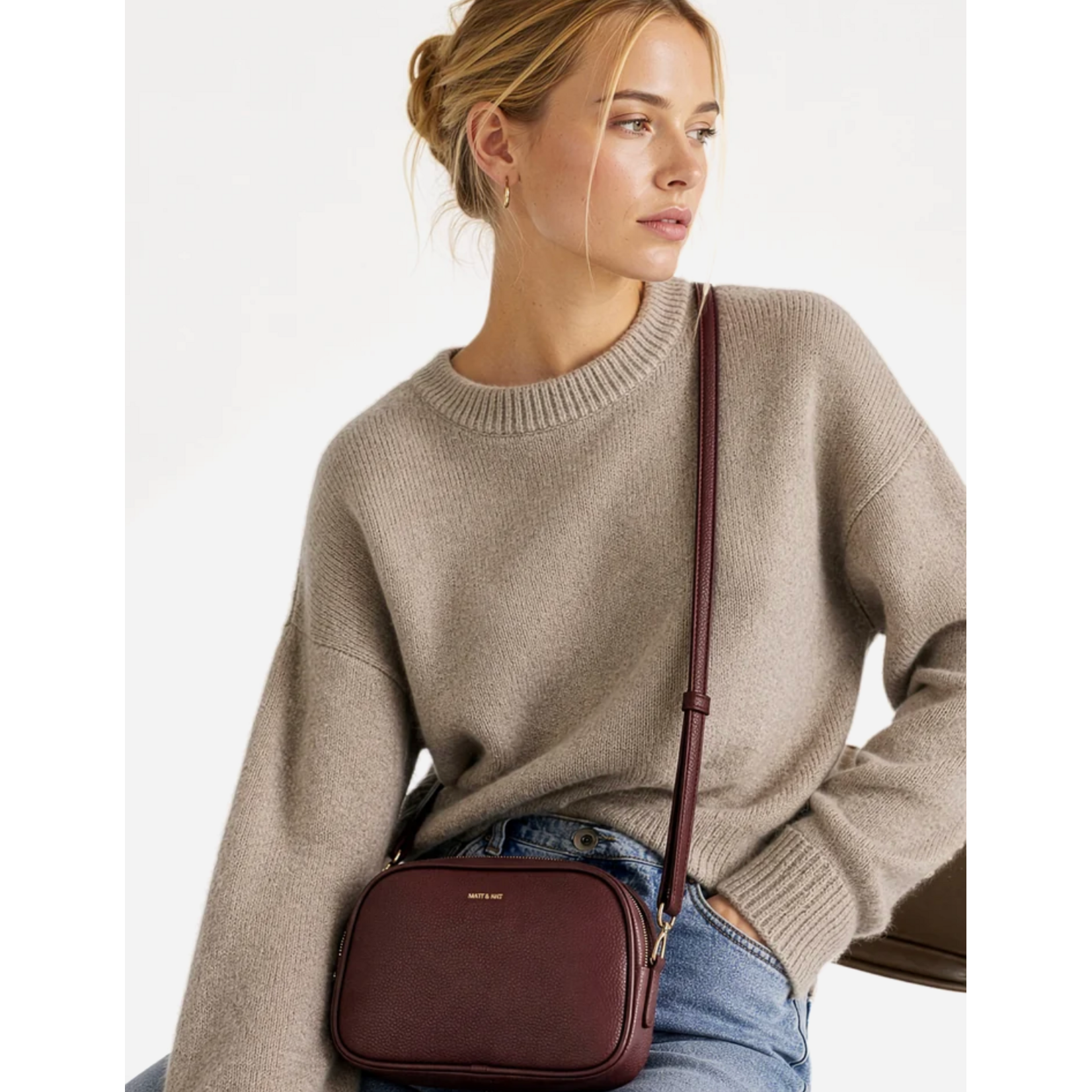 Matt & Nat Pair 2-Compartment Crossbody Handbag - Grain Collection - Cherry