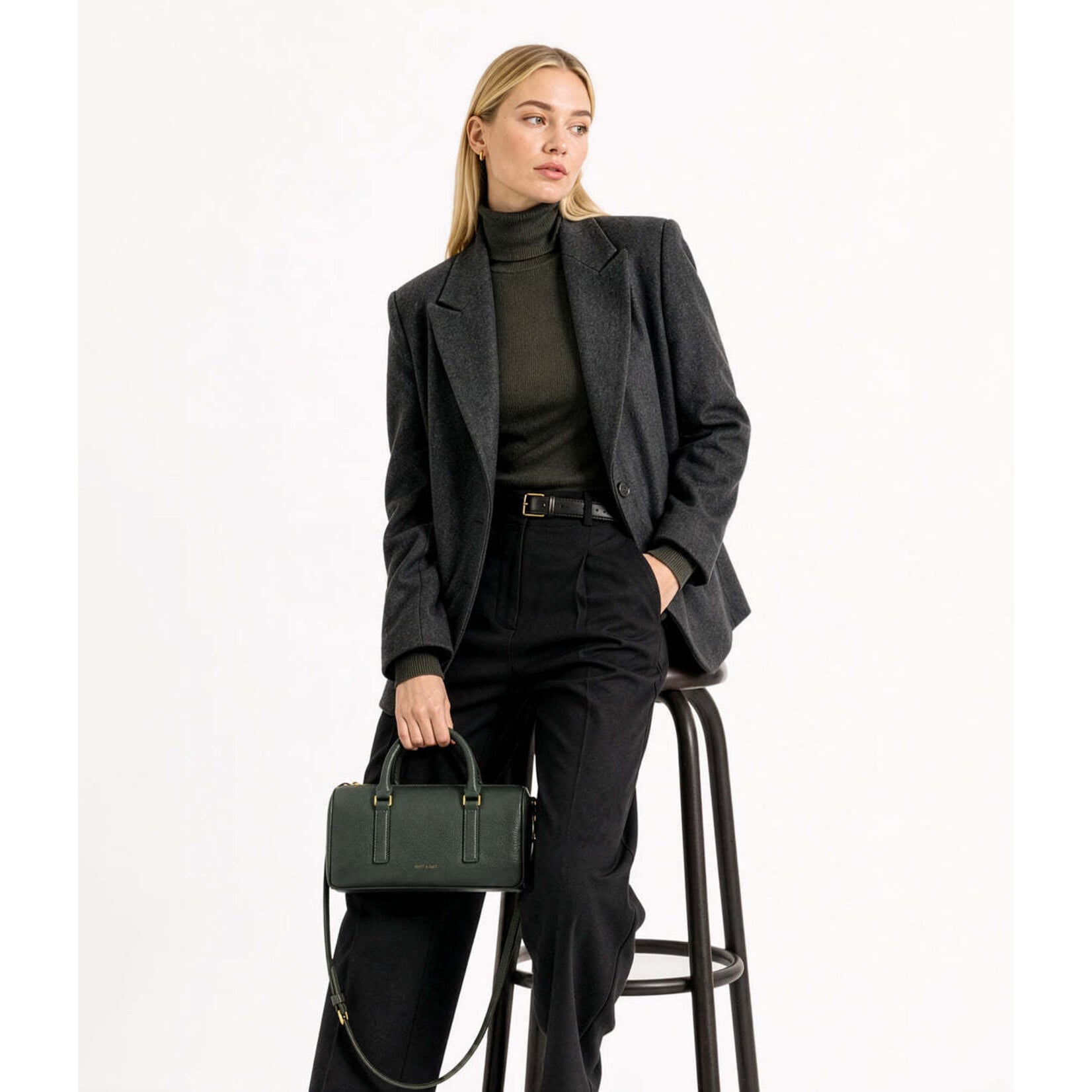 Matt & Nat Luce Satchel Handbag with Crossbody Strap - Grain Collection - Black