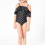 Off Shoulder & Ruffled 1 Pc Upf50+ Black/Wht Dot