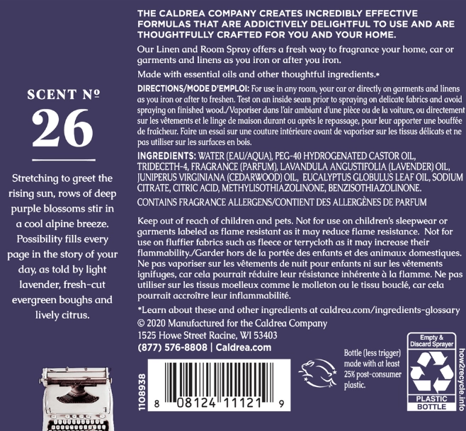 Caldrea Linen & Room Spray 16oz w/Soap Bark & Aloe Vera