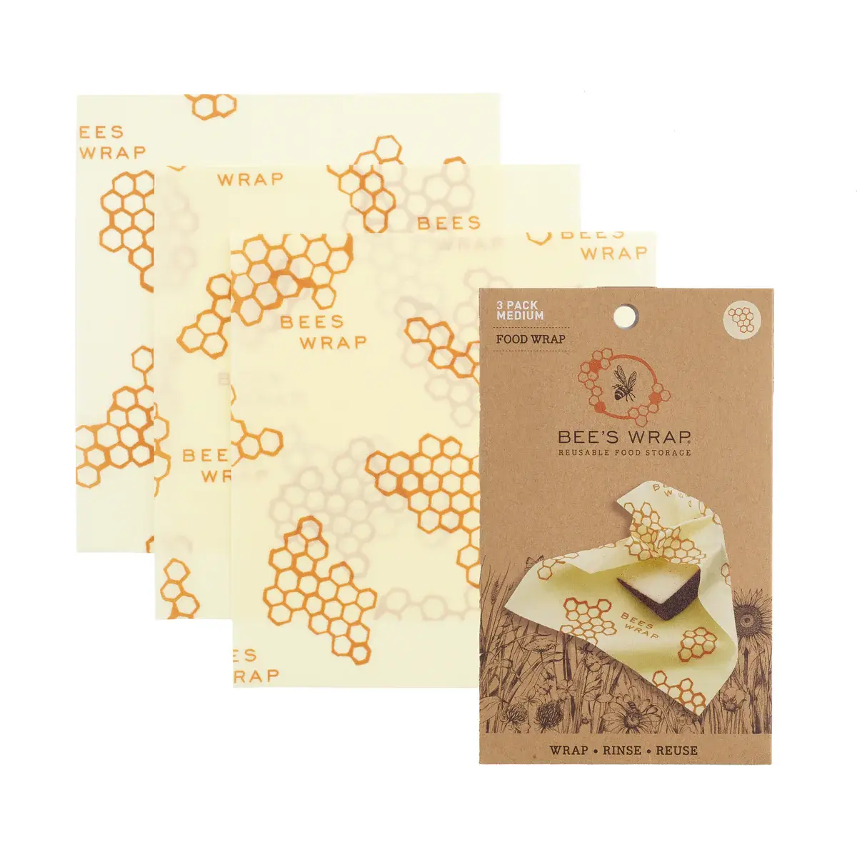 Beeswax Wraps Medium 3pk- Honeycomb