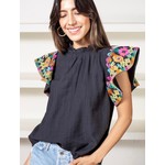 THML Embroidered detailed sleeve top