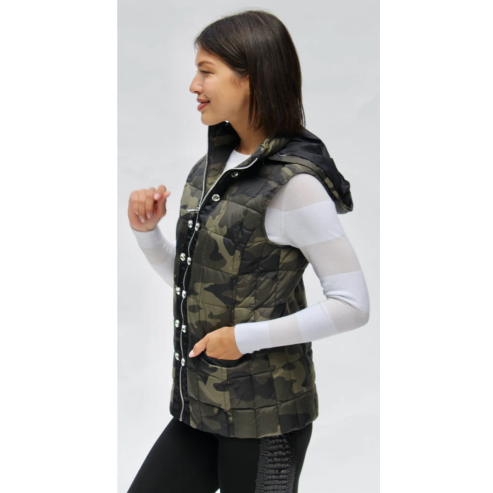 Celia Puffer Vest w stones \u0026 hood 