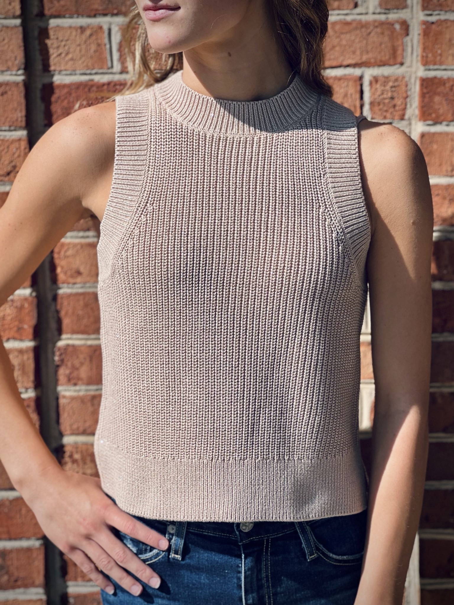 AMERI SHOULDER RIB KNIT VEST-