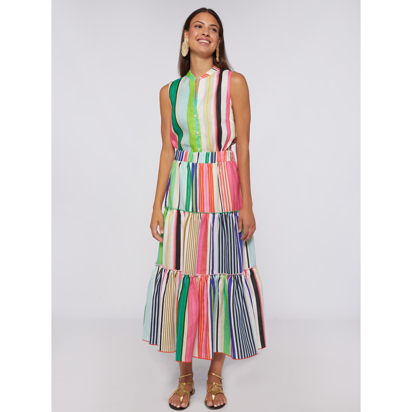 VILAGALLO Lorenza Stripe Linen Skirt