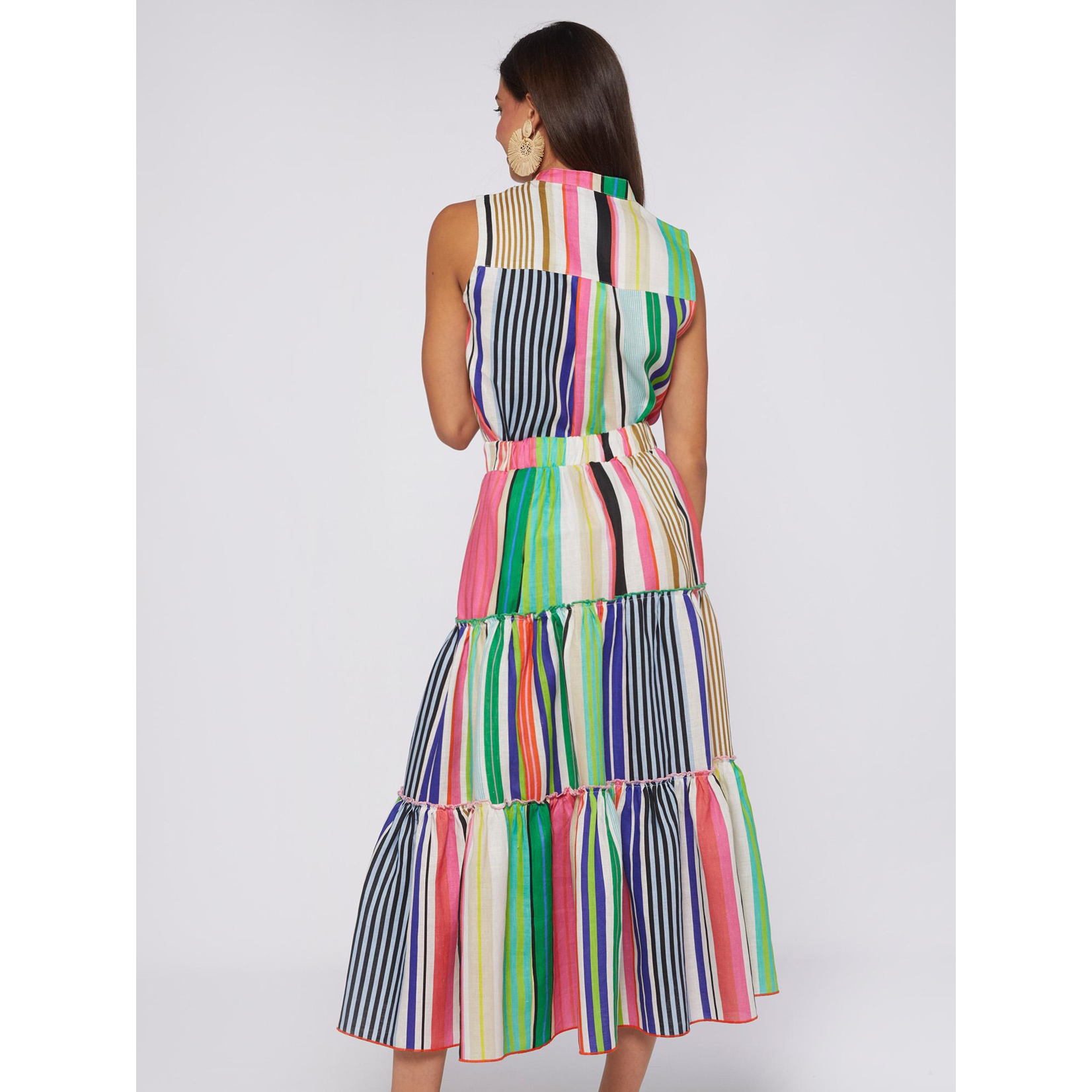 VILAGALLO Lorenza Stripe Linen Skirt