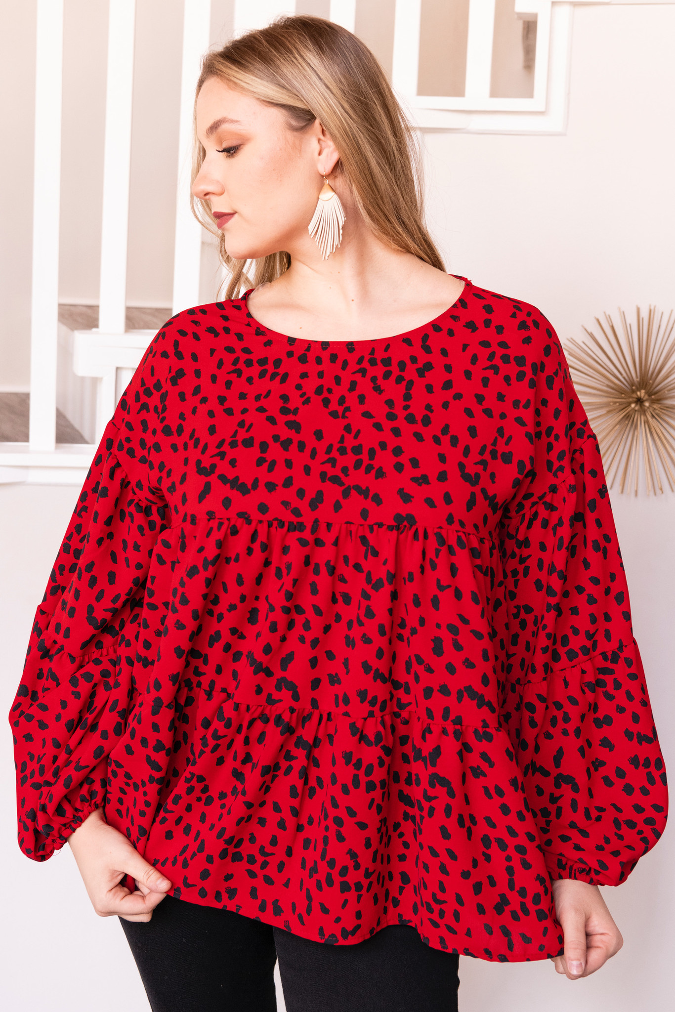 red and black leopard top