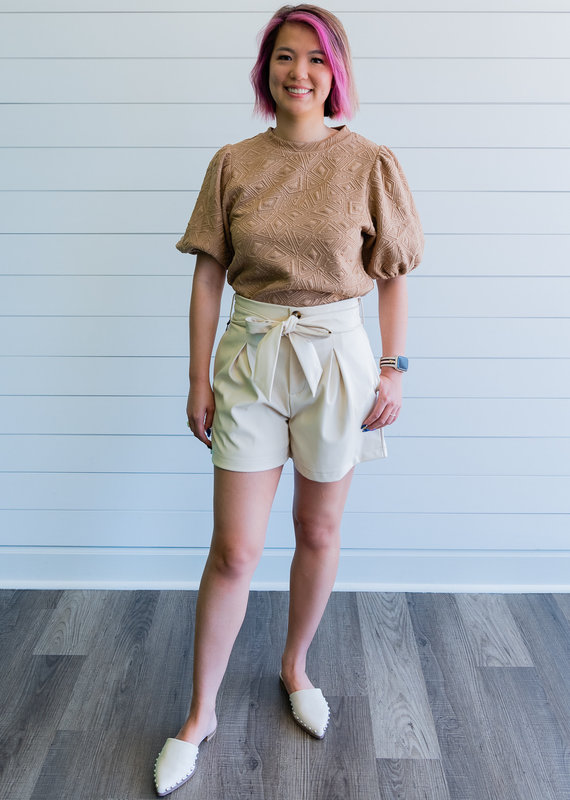 Cream Leather Shorts