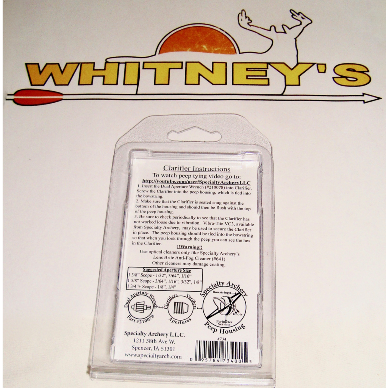 Specialty Archery, LLC Specialty Archery 1/16” Aperture W/#1 Clarifier Lens (YELLOW)