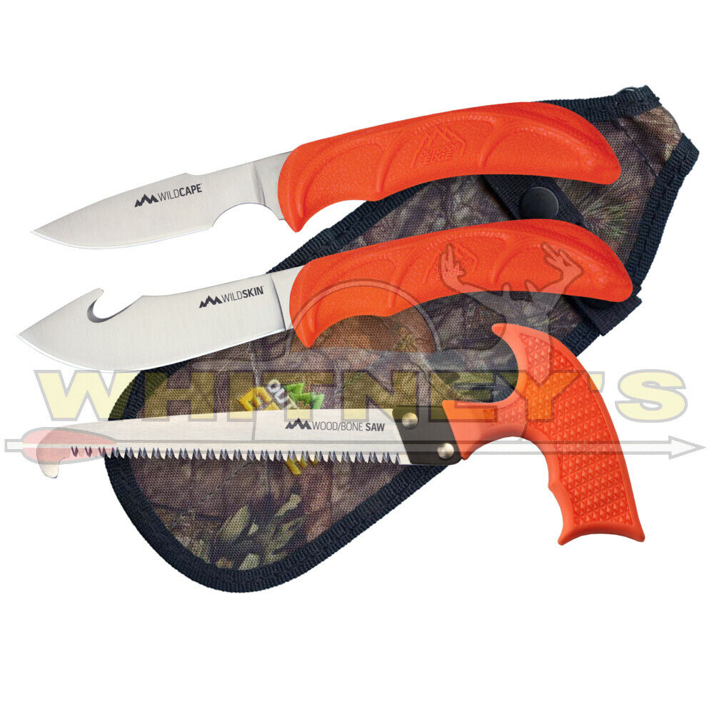  OUTDOOR EDGE WildGuide 4-Piece Hunting Knife Set & Field  Dressing Kit, Featuring Razor-Sharp Caping Knife, Gut-Hook Skinning Knife,  Bone Saw, in a Camo Nylon Belt Sheath