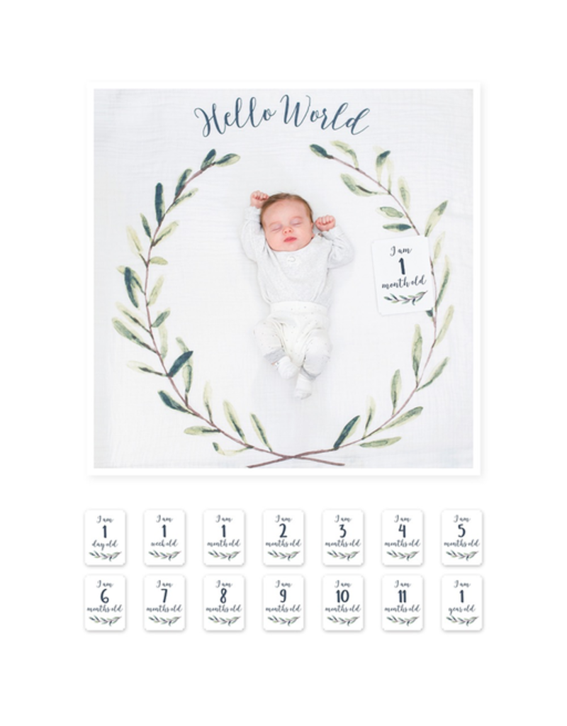 Lulujo Milestone Blanket Set - Hello World Wreath