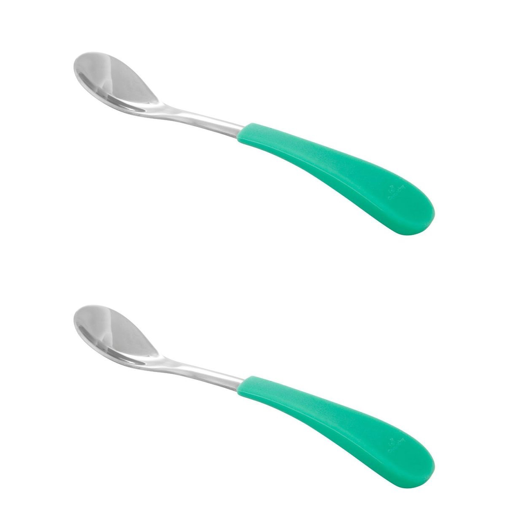 Avanchy Stainless Steel Baby Spoon Single (Older Babies), Green