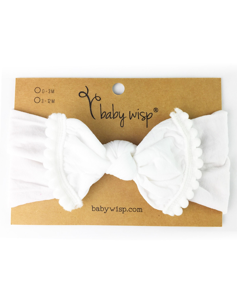 Baby Wisp Pom Pom Headband, White, 0-18m