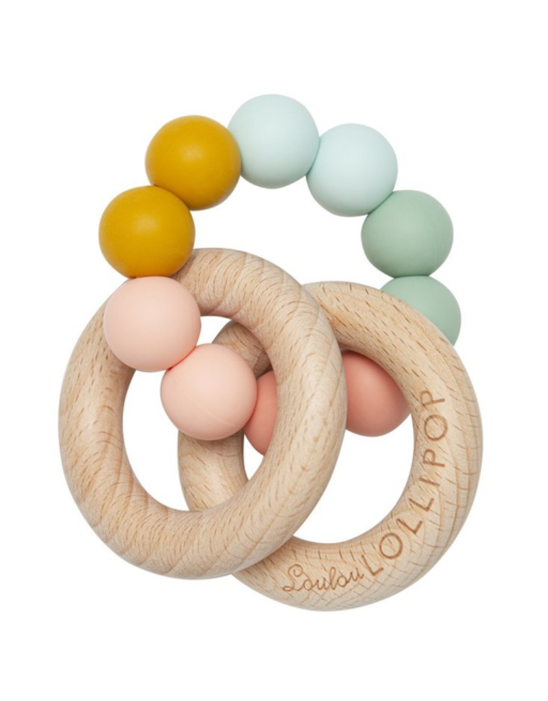 Loulou Lollipop Silicone/Wood Bubble Rattle - Rainbow