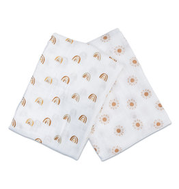 Lulujo Muslin 2pk Cotton Swaddles Rainbow/Suns