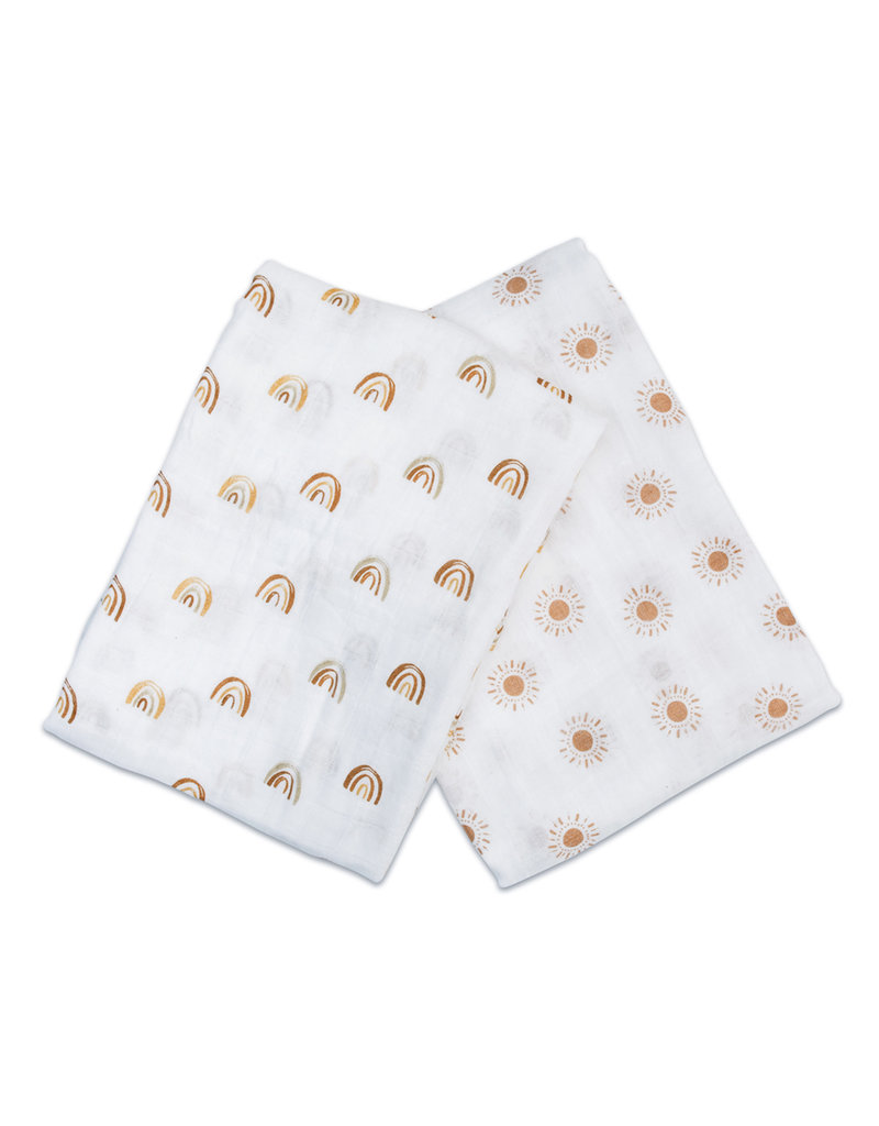 Lulujo Muslin 2pk Cotton Swaddles Rainbow/Suns