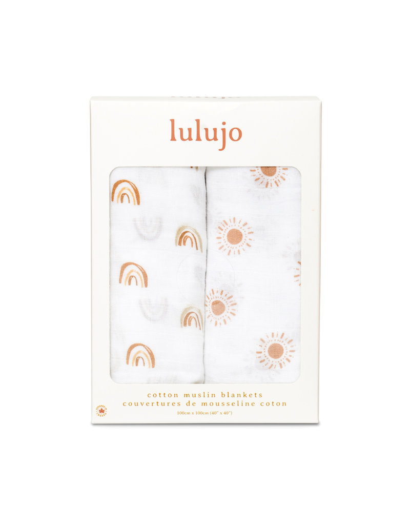 Lulujo Muslin 2pk Cotton Swaddles Rainbow/Suns