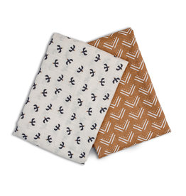 Lulujo Muslin 2pk Cotton Swaddles Mudcloth/Black Birds