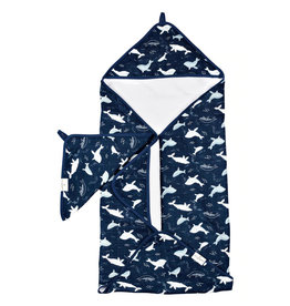 Loulou Lollipop Whales Hooded Towel & Cloth