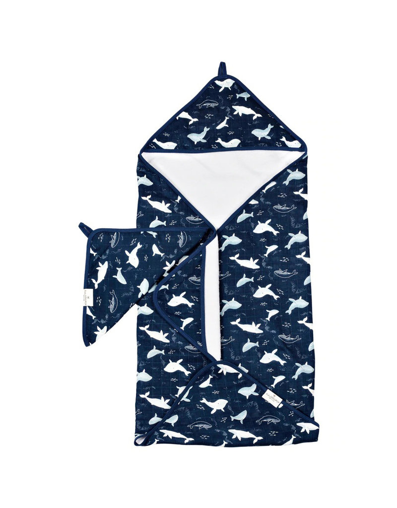 Loulou Lollipop Whales Hooded Towel & Cloth