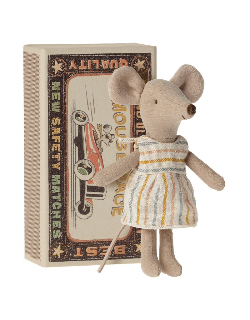 Maileg Big Sister Mouse in Matchbox (Pastel Stripes)
