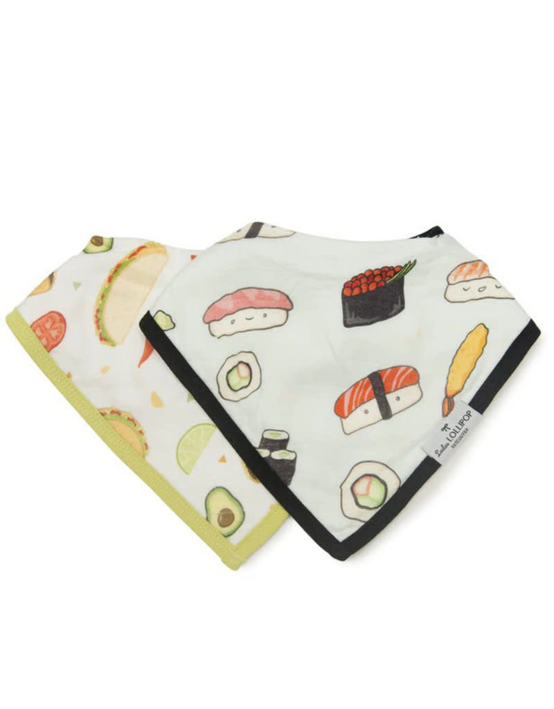 Loulou Lollipop Muslin Bandana Bib Set, Sushi/Taco, 2pk