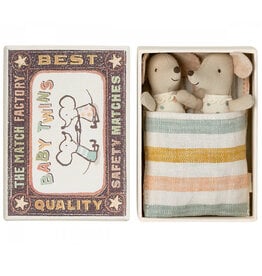 Maileg Baby Twins Mice in Matchbox  (Striped Blanket)