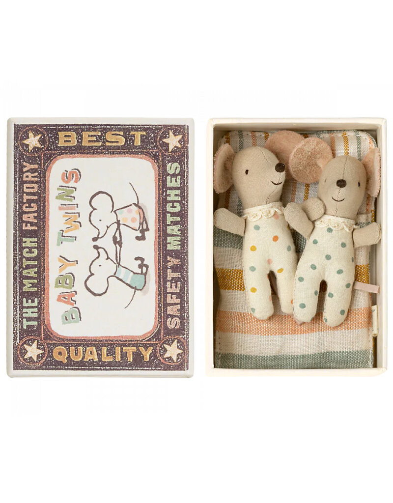 Maileg Baby Twins Mice in Matchbox  (Striped Blanket)