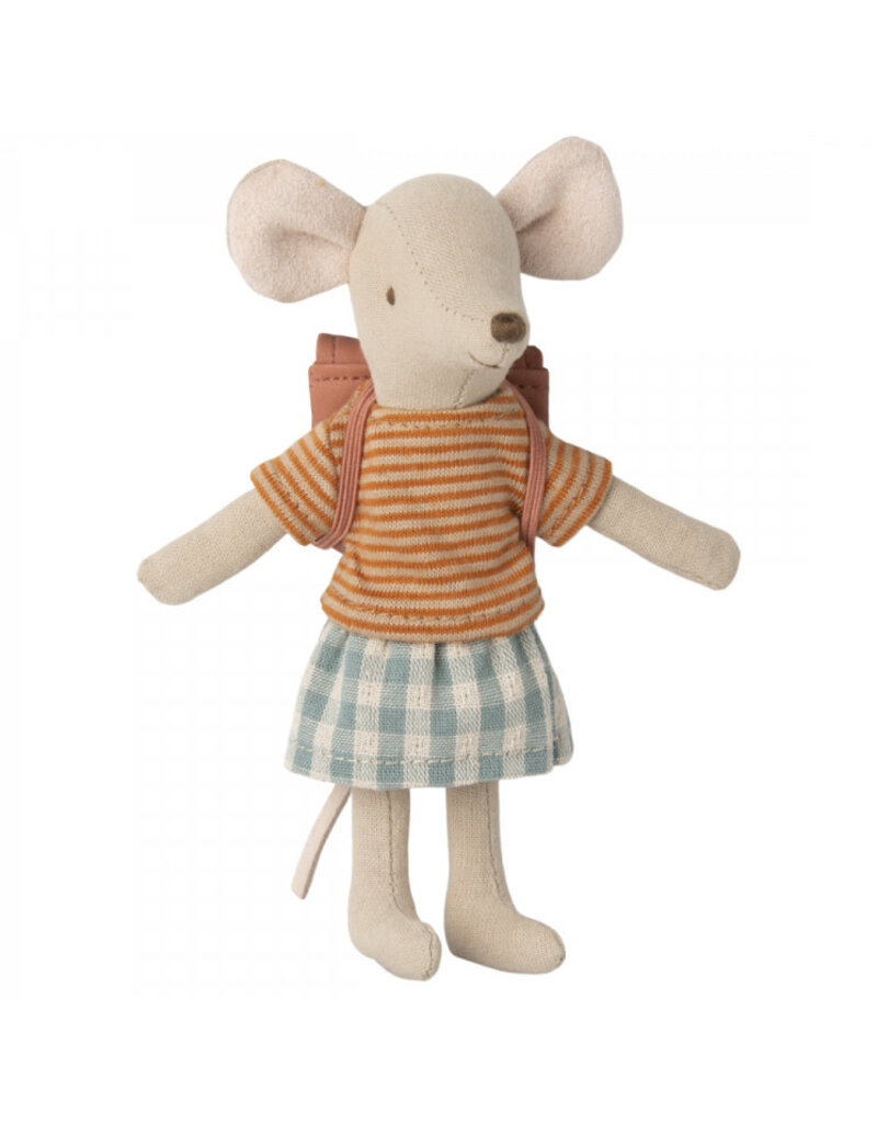 Maileg Tricycle mouse, Big sister with bag - Old Rose