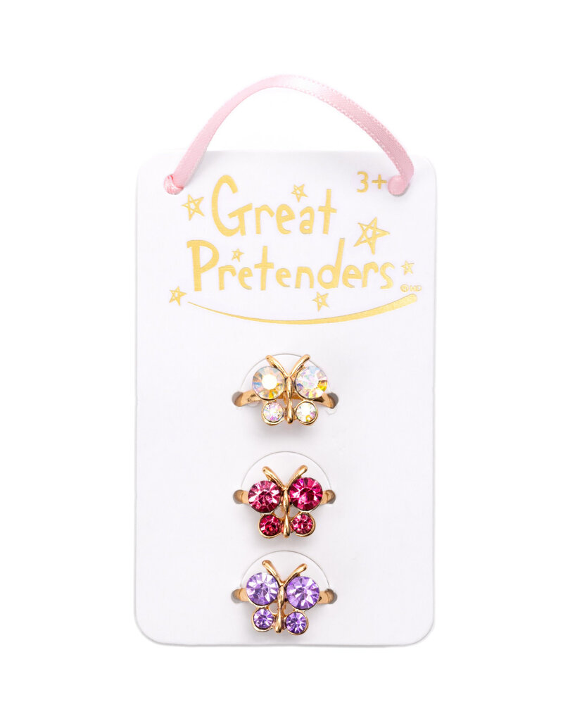 Great Pretenders Boutique Butterfly Gem Rings, 3pcs