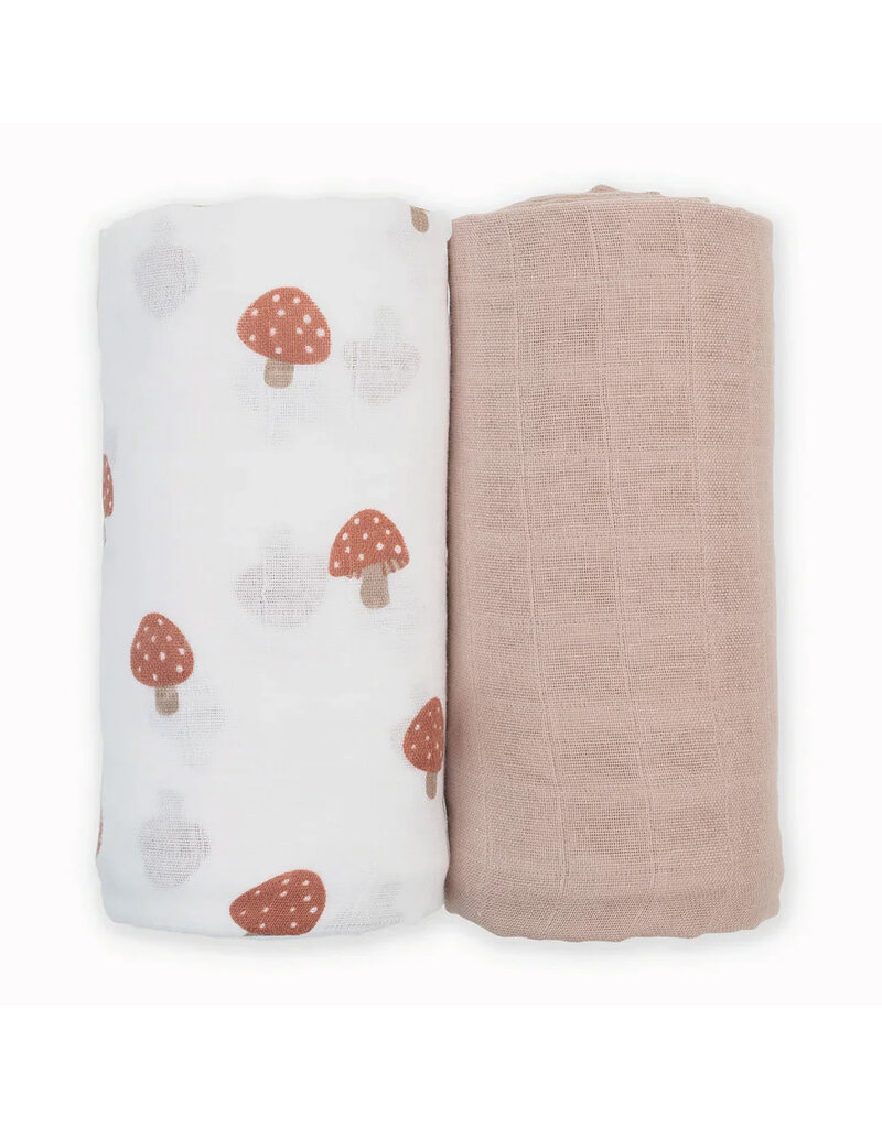 Lulujo Muslin 2pk Cotton Swaddles Mushrooms + Sand