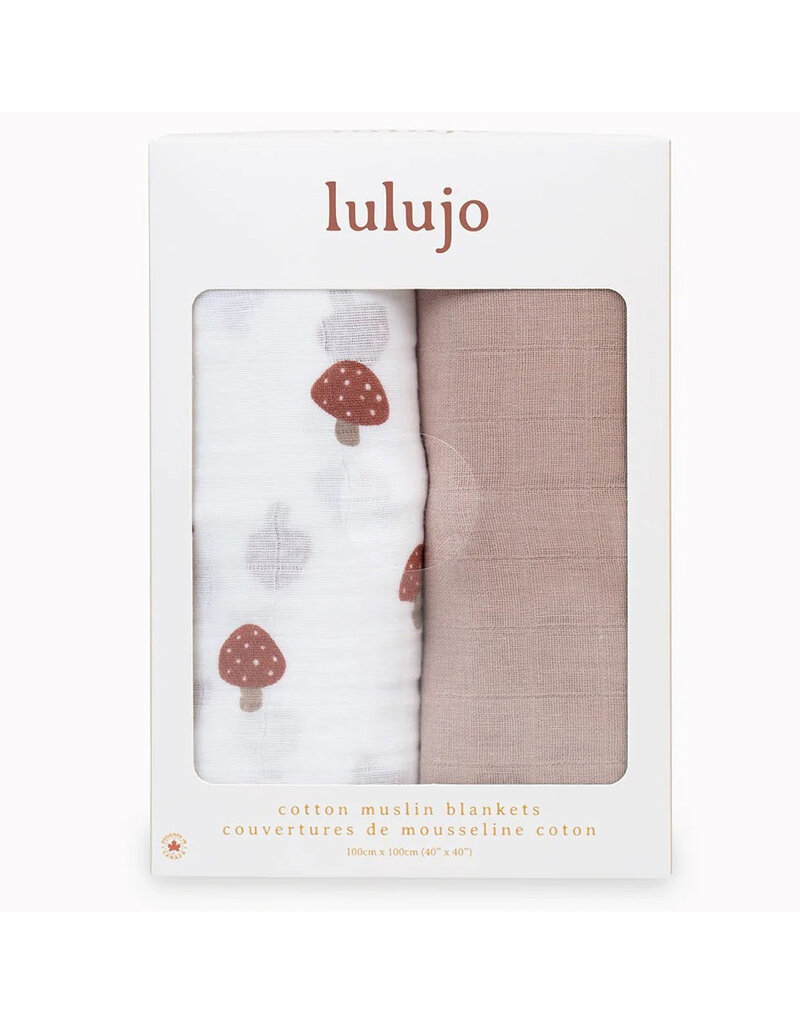 Lulujo Muslin 2pk Cotton Swaddles Mushrooms + Sand