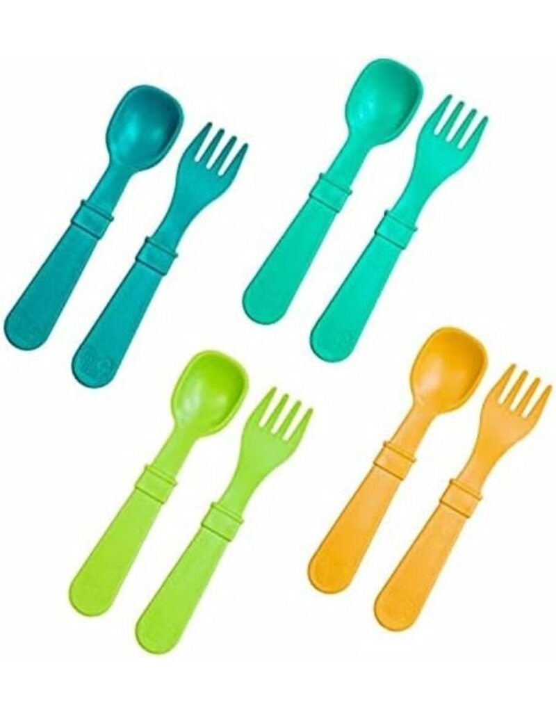 8pk Spoons + Forks - Aqua, Lime Green, Yellow