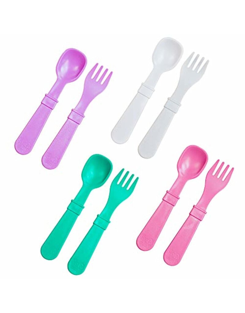 8pk Spoons + Forks - Sky Blue, Purple, Aqua, Bright Pink