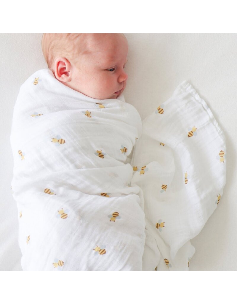 Lulujo Swaddle Blanket Muslin Cotton LG-Bees 0m+