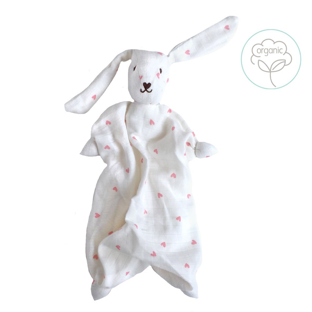 Hoppa Organic Muslin Tino, White w/Pink Hearts