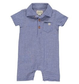 Sandy Seersucker Polo Romper, Navy