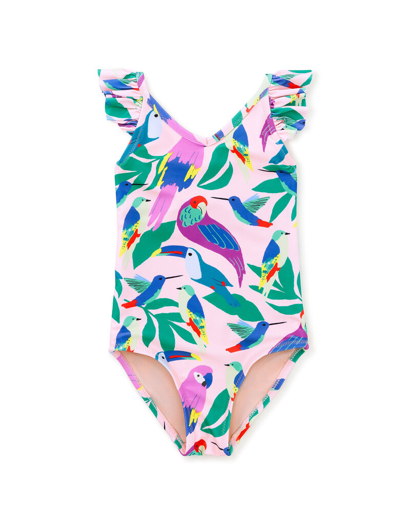 Tea Collection Tropical Bird Ruffle Swimsuit