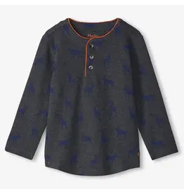Hatley Blue Elks Longsleeve Henley Tee, Size: 4